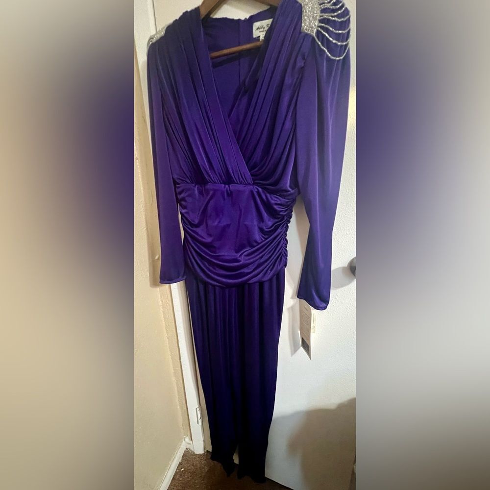 NWT Abby Kent Purple Draped Embellished Jumpsuit Sz12 Vintage 80s Chic Retro